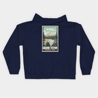 A Vintage Travel Art of the Grand Teton National Park - Wyoming - US Kids Hoodie